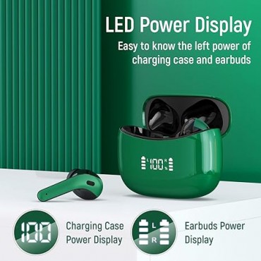 Bluetooth Wireless Charging Case Earbuds-Green（Appearance scratches microblemishes）