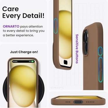 360 Slim Liquid Silicone Phone 15 Case -Brown
