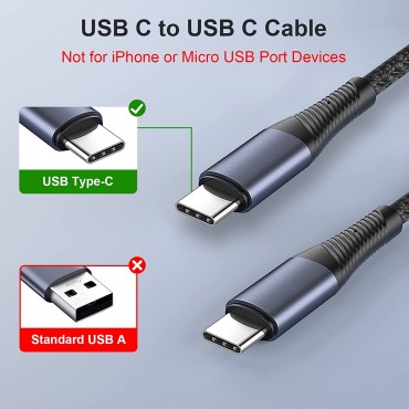 Durable PD 5A USB C Charger Cable (2 packs, Black)