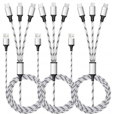 5ft 3Pack Multi Charger Cable Nylon Braided