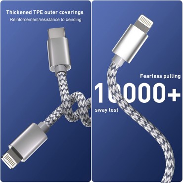 USB C to Lightning Cable 3Pack 6 FT Certified
